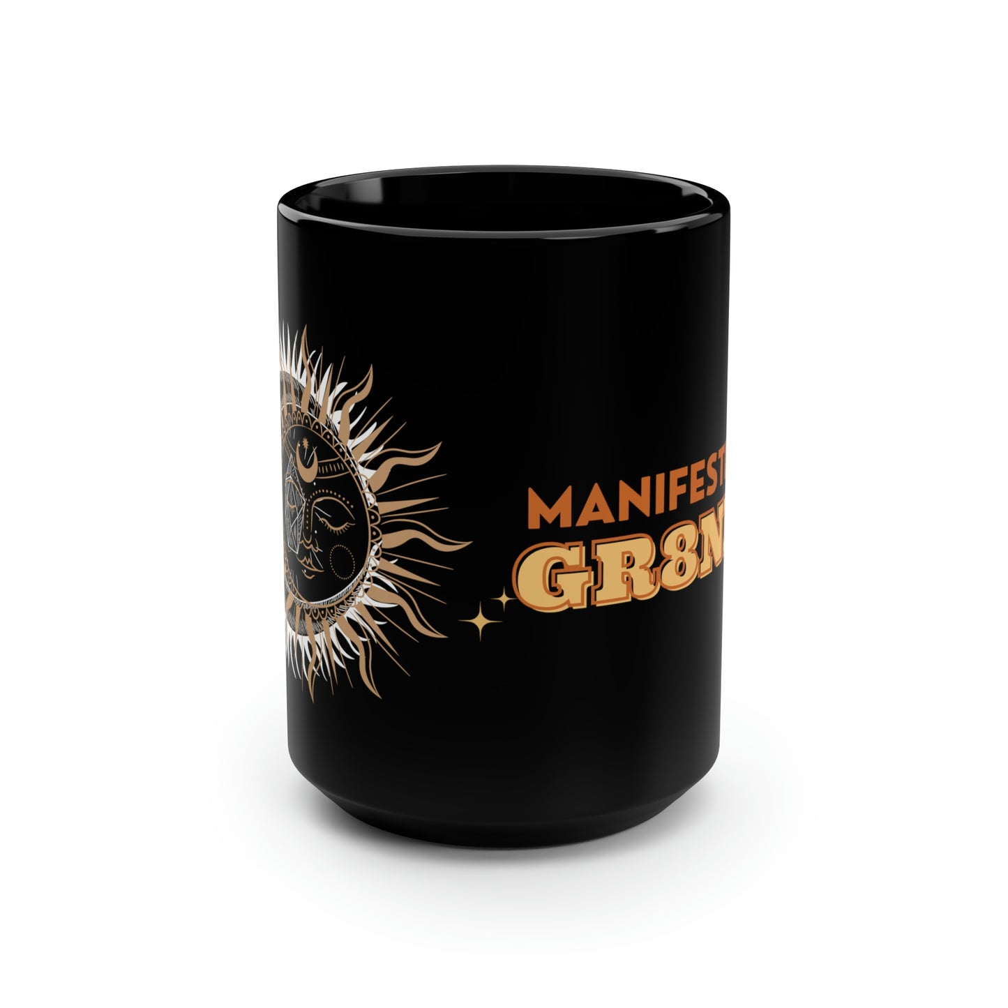Manifesting Greatness Black Mug, 15oz